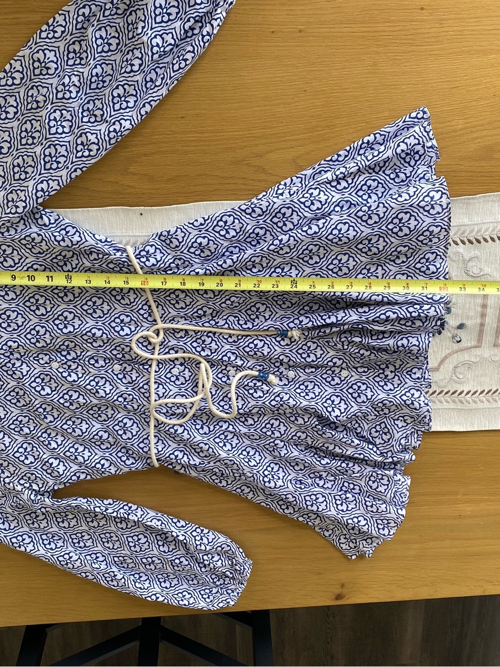ZARA Blue and White Geometric Tile Print Mini Dress with Rope Belt - Size S - Picture 6 of 8